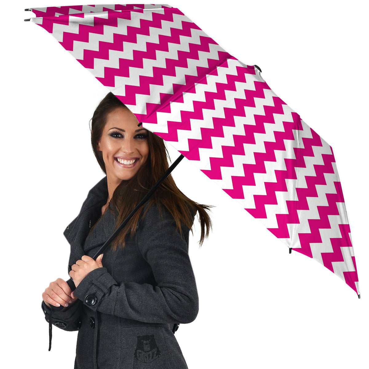 Zigzag Pink And White Print Pattern Umbrella-grizzshop