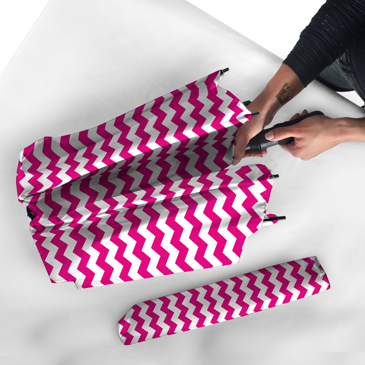 Zigzag Pink And White Print Pattern Umbrella-grizzshop