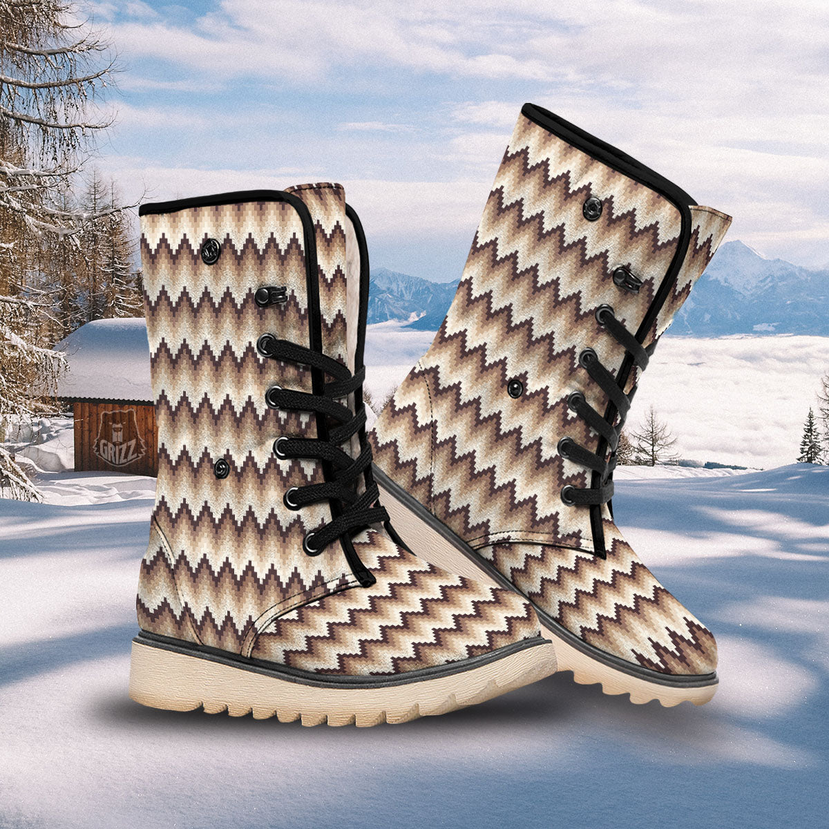 Zigzag Pixel Print Pattern Snow Boots-grizzshop