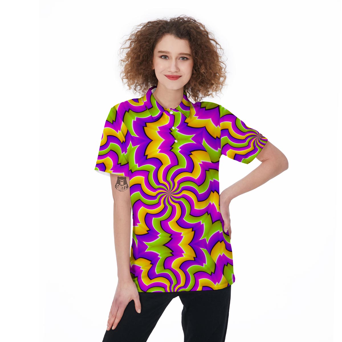 Zigzag Psychedelic Optical illusion Women's Golf Shirts-grizzshop