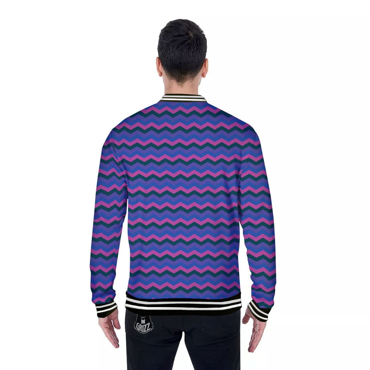 Zigzag Purple And Blue Print Pattern Baseball Jacket-grizzshop