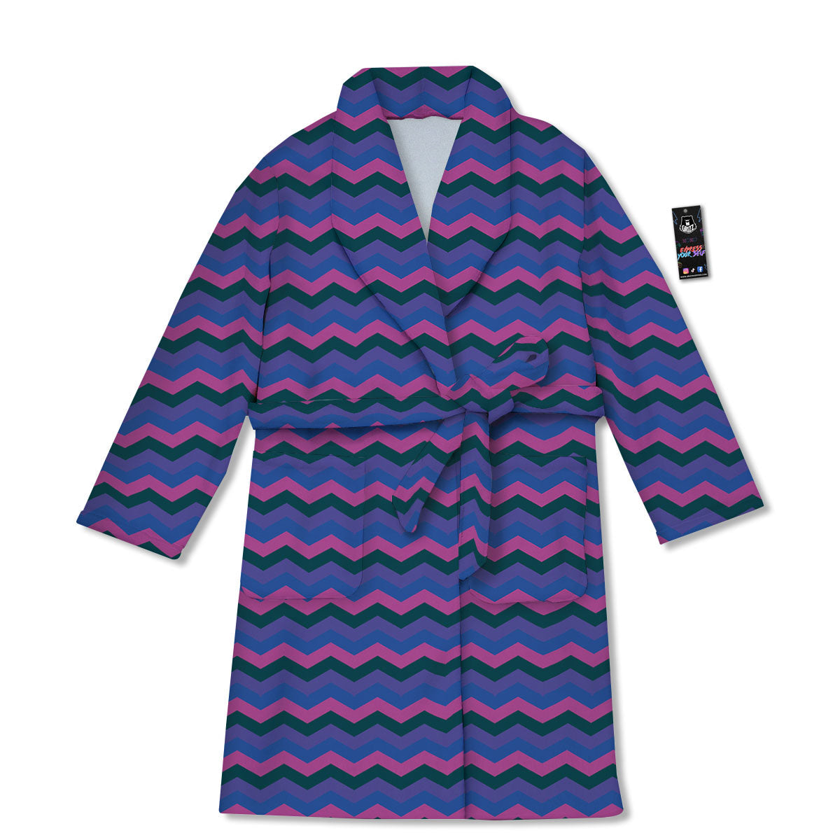 Zigzag Purple And Blue Print Pattern Bathrobe-grizzshop