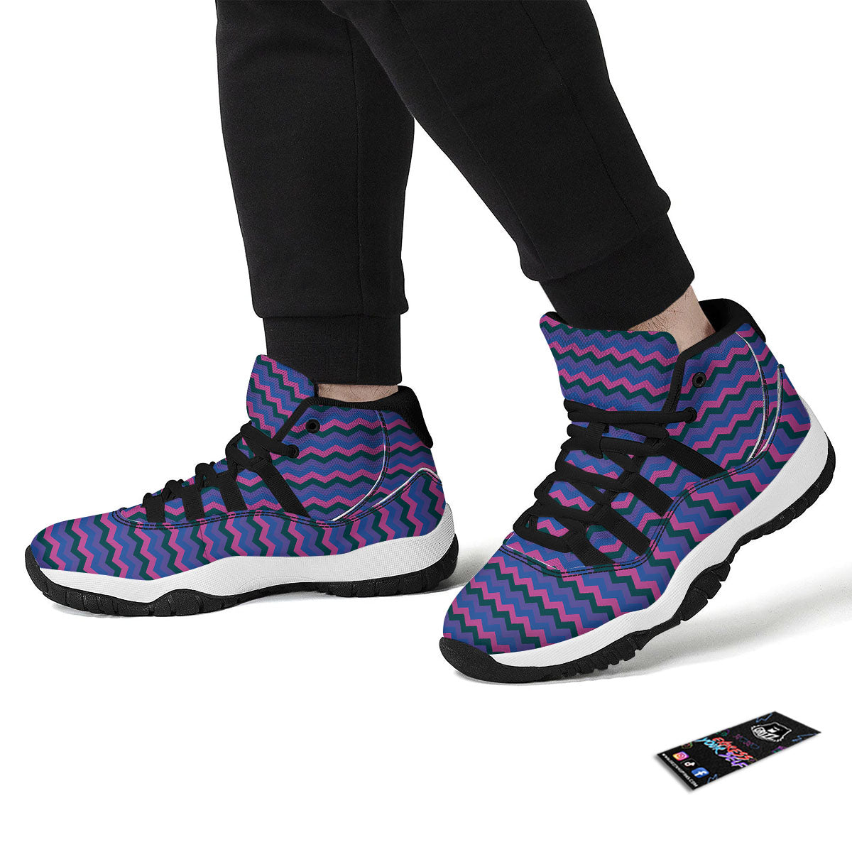 Zigzag Purple And Blue Print Pattern Black Bball Shoes-grizzshop