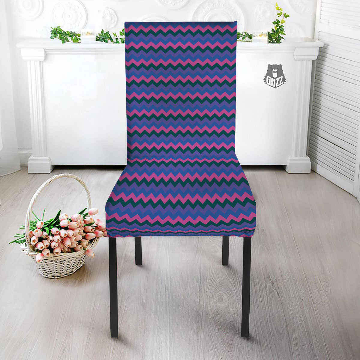 Zigzag Purple And Blue Print Pattern Dining Chair Slipcover-grizzshop