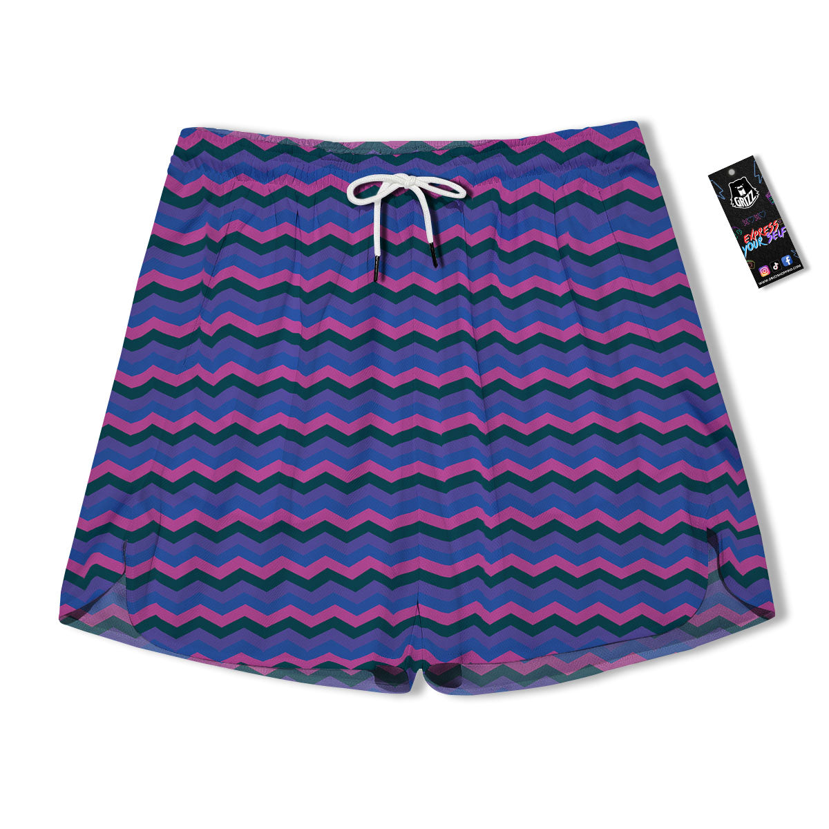 Zigzag Purple And Blue Print Pattern Men's Running Shorts-grizzshop