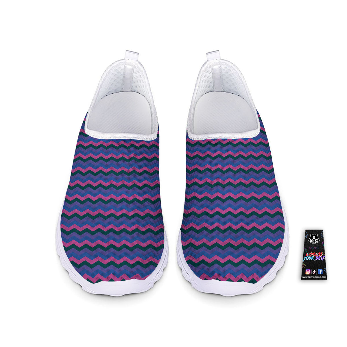 Zigzag Purple And Blue Print Pattern Nurse Shoes-grizzshop