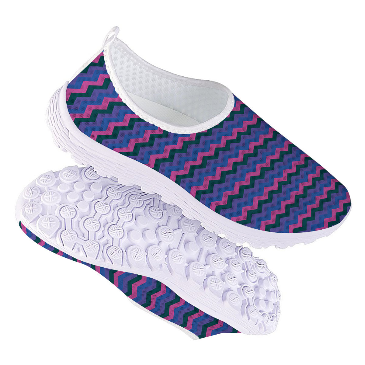 Zigzag Purple And Blue Print Pattern Nurse Shoes-grizzshop