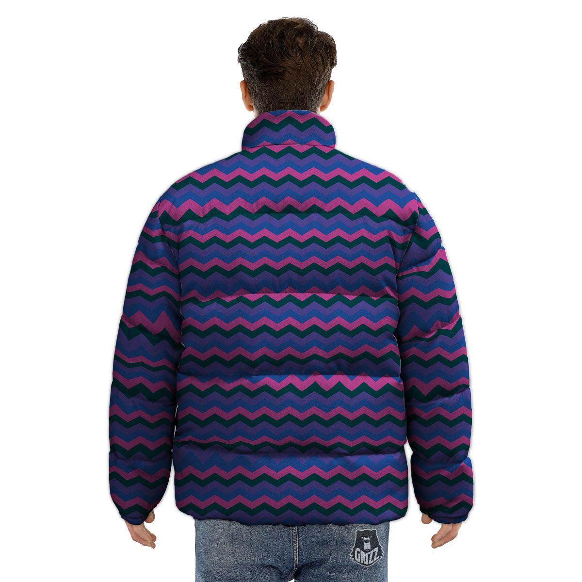 Zigzag Purple And Blue Print Pattern Puffer Jacket-grizzshop