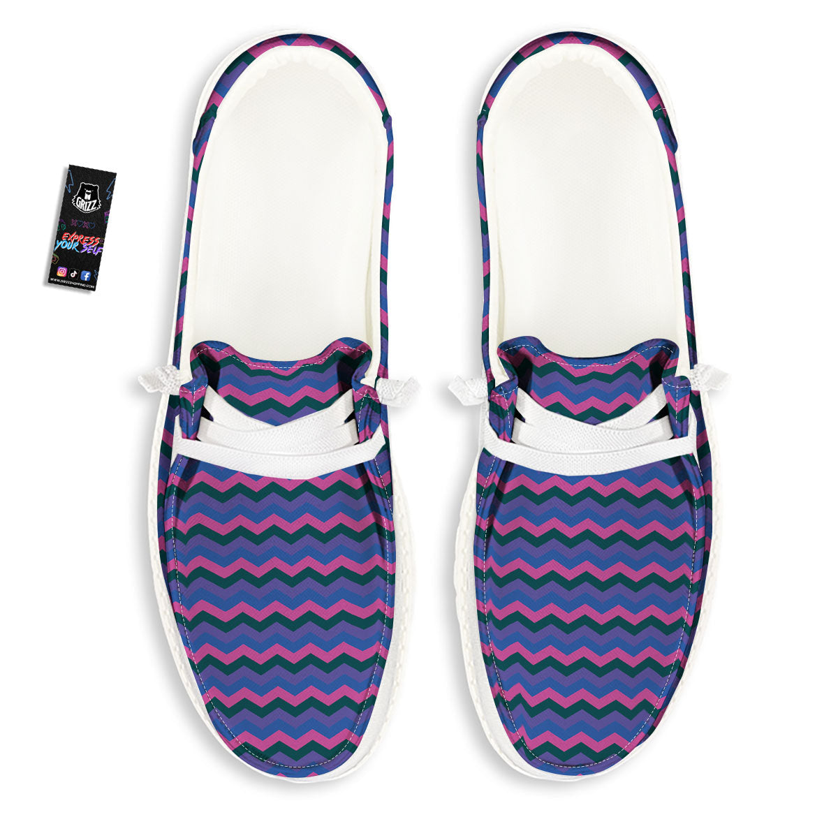 Zigzag Purple And Blue Print Pattern White Loafers-grizzshop