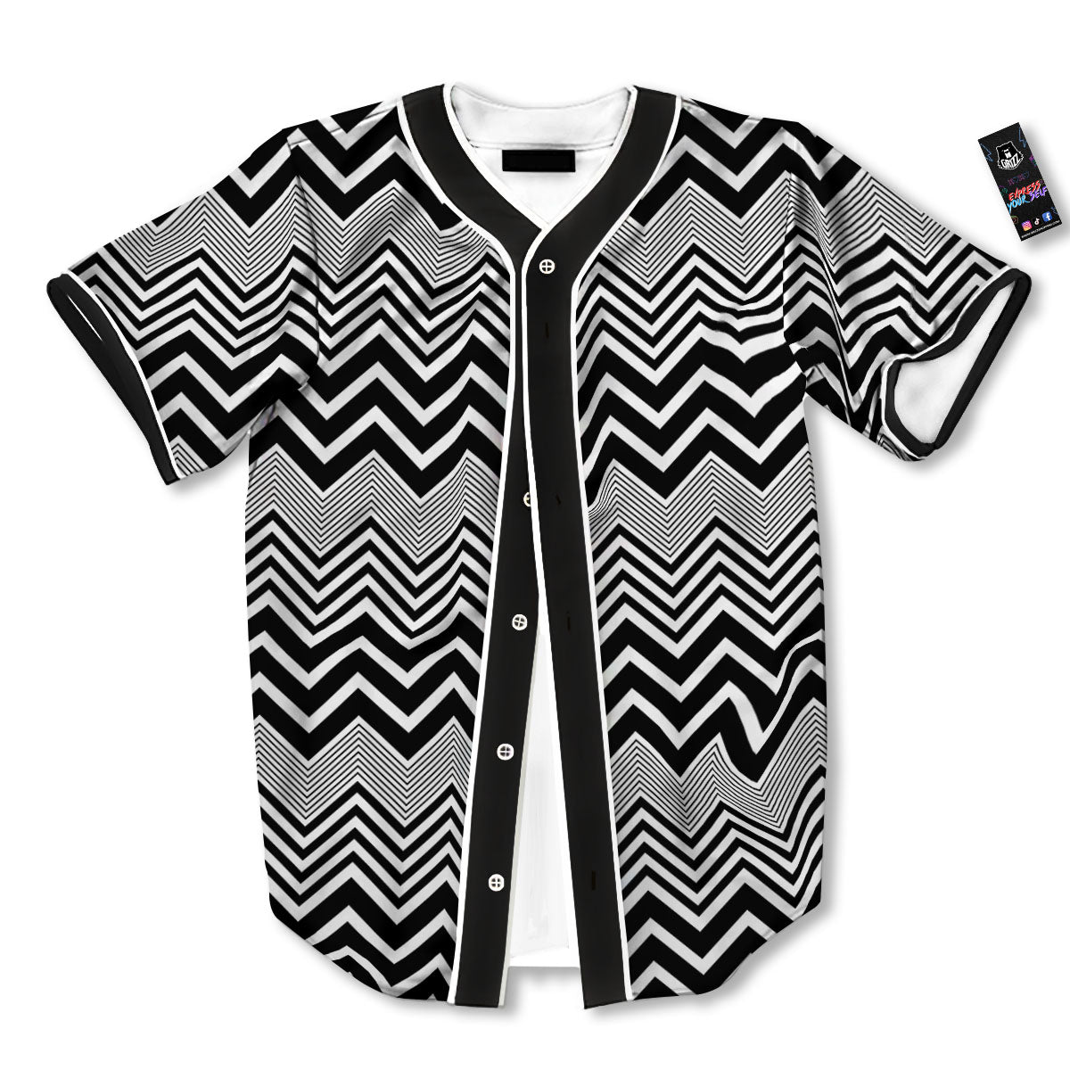 Zigzag White And Black Print Pattern Baseball Jersey-grizzshop