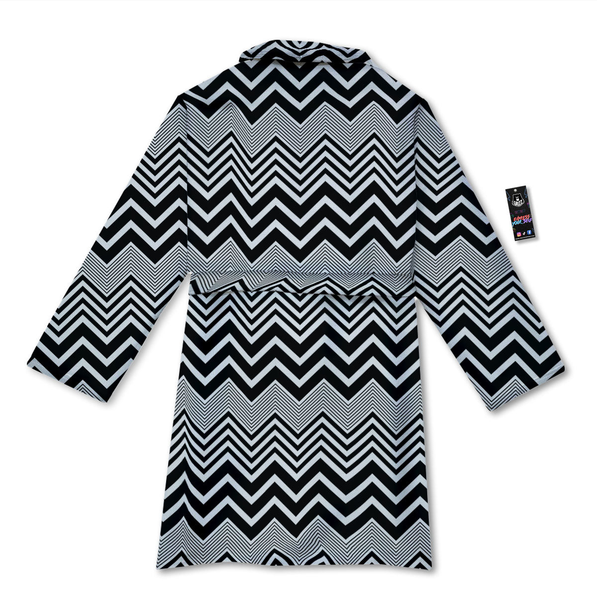 Zigzag White And Black Print Pattern Bathrobe-grizzshop