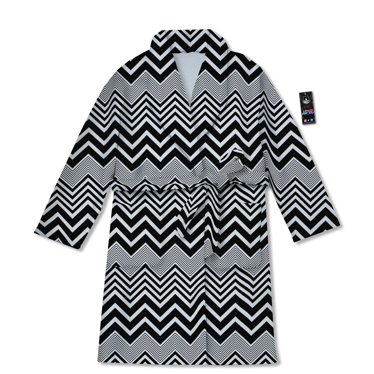 Zigzag White And Black Print Pattern Bathrobe-grizzshop