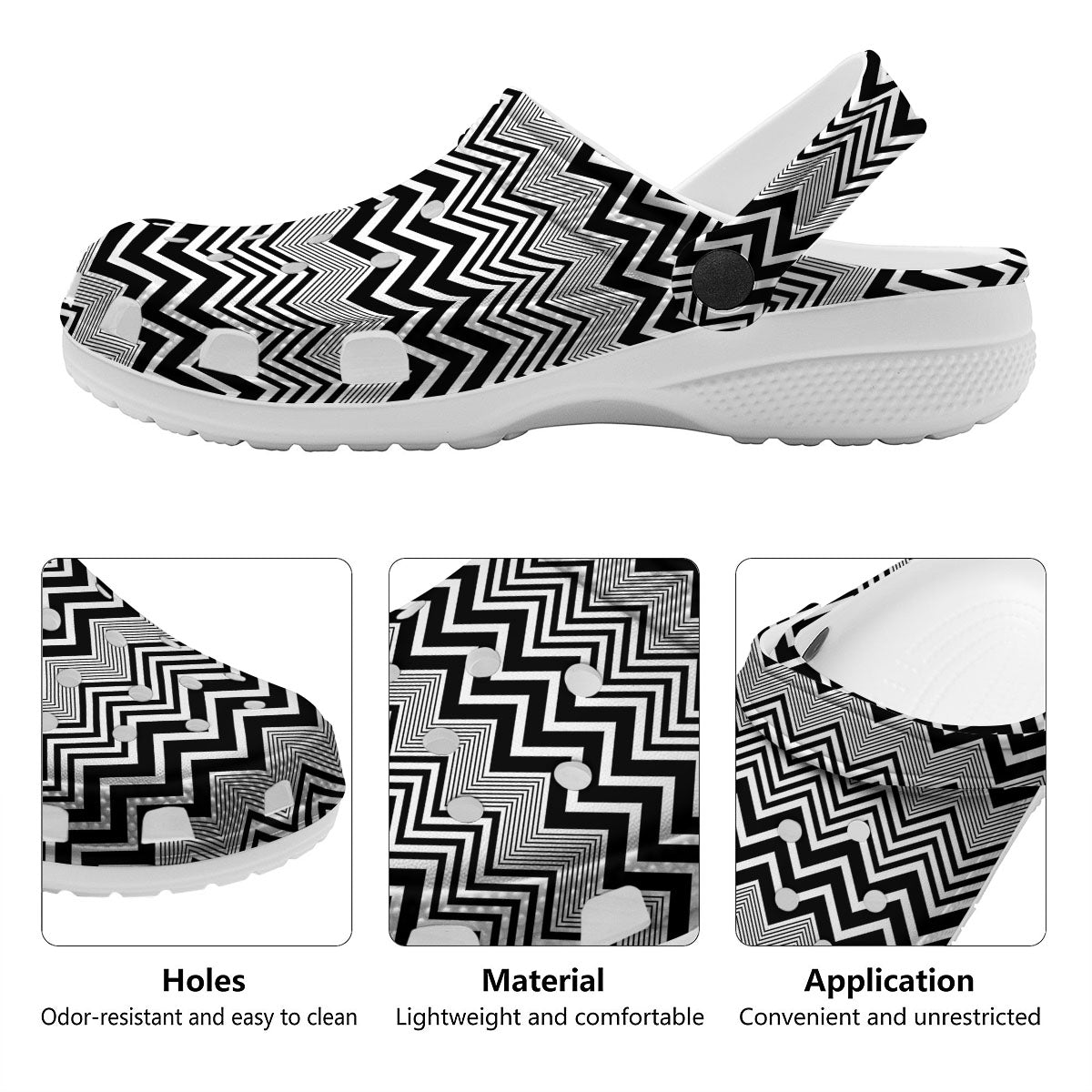 Zigzag White And Black Print Pattern Clog-grizzshop