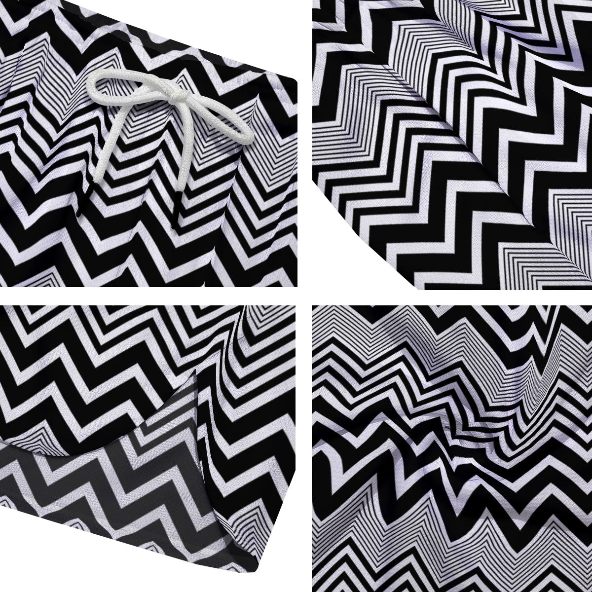 Zigzag White And Black Print Pattern Men's Running Shorts-grizzshop