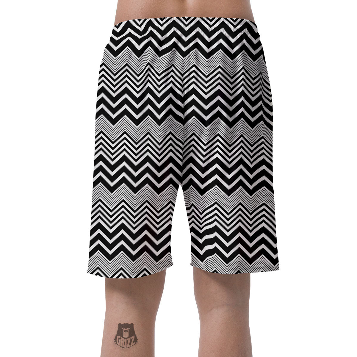 Zigzag White And Black Print Pattern Men's Shorts-grizzshop