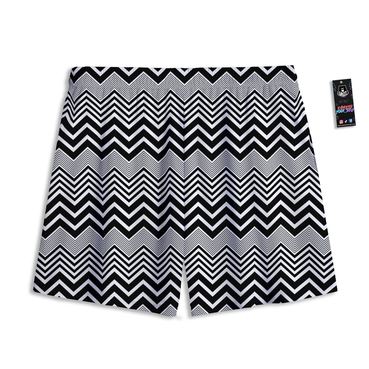Zigzag White And Black Print Pattern Mesh Shorts-grizzshop