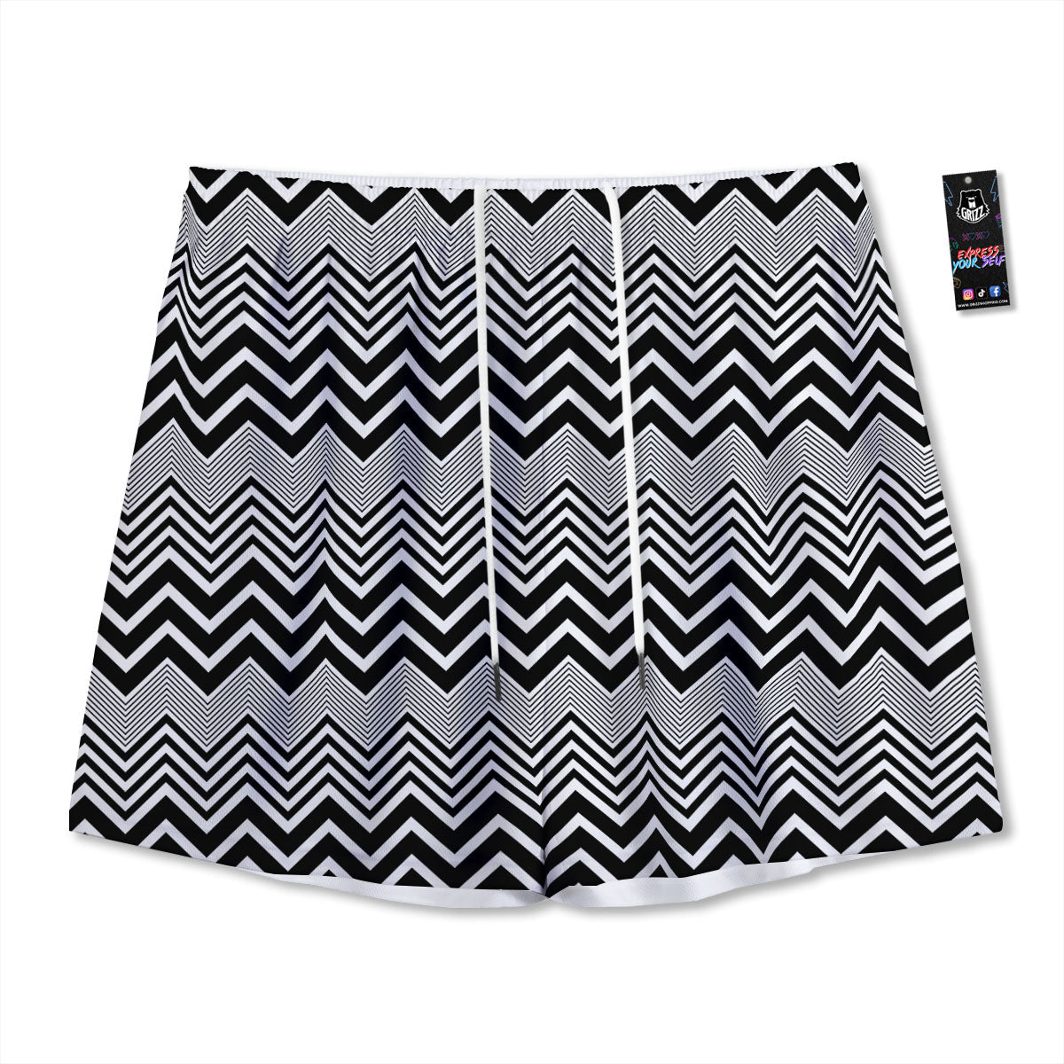 Zigzag White And Black Print Pattern Mesh Shorts-grizzshop
