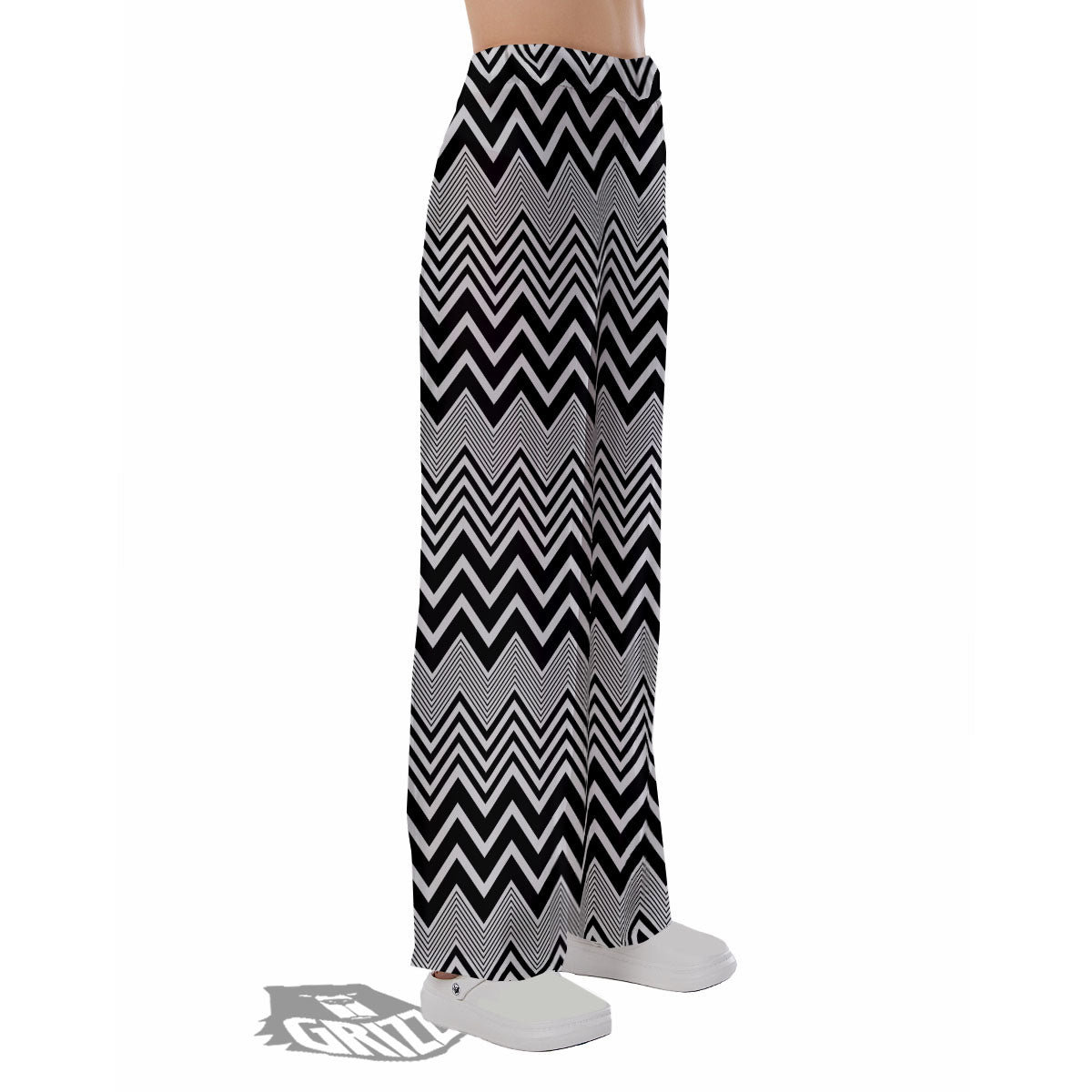Zigzag White And Black Print Pattern Pajama Pants-grizzshop