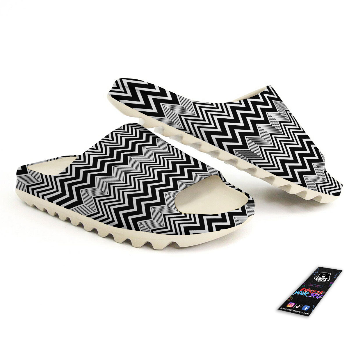Zigzag White And Black Print Pattern Sandals-grizzshop