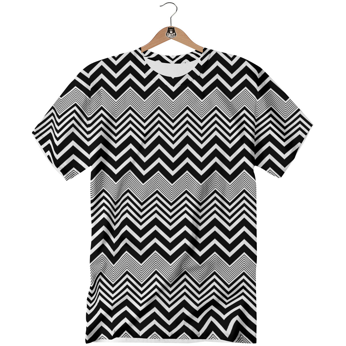Zigzag White And Black Print Pattern T-Shirt-grizzshop