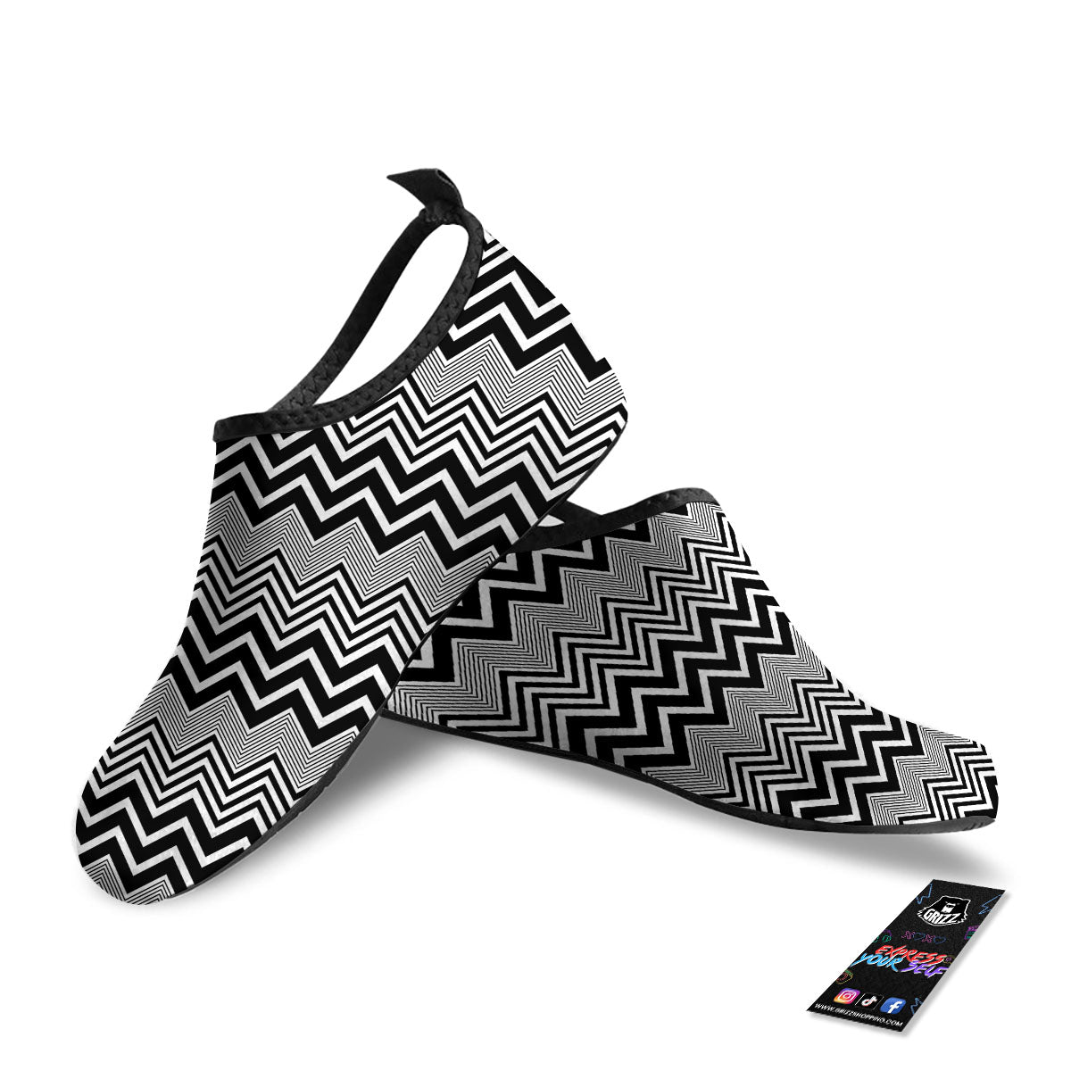 Zigzag White And Black Print Pattern Water Shoes-grizzshop