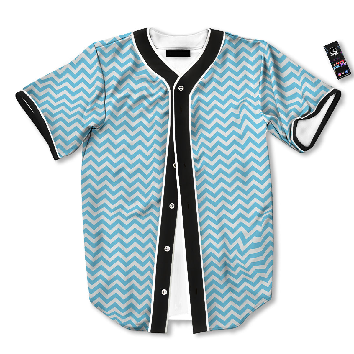 Zigzag White And Blue Print Pattern Baseball Jersey-grizzshop