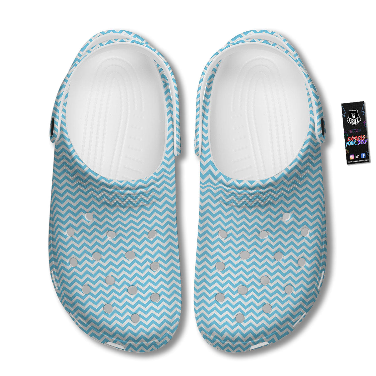 Zigzag White And Blue Print Pattern Clog-grizzshop