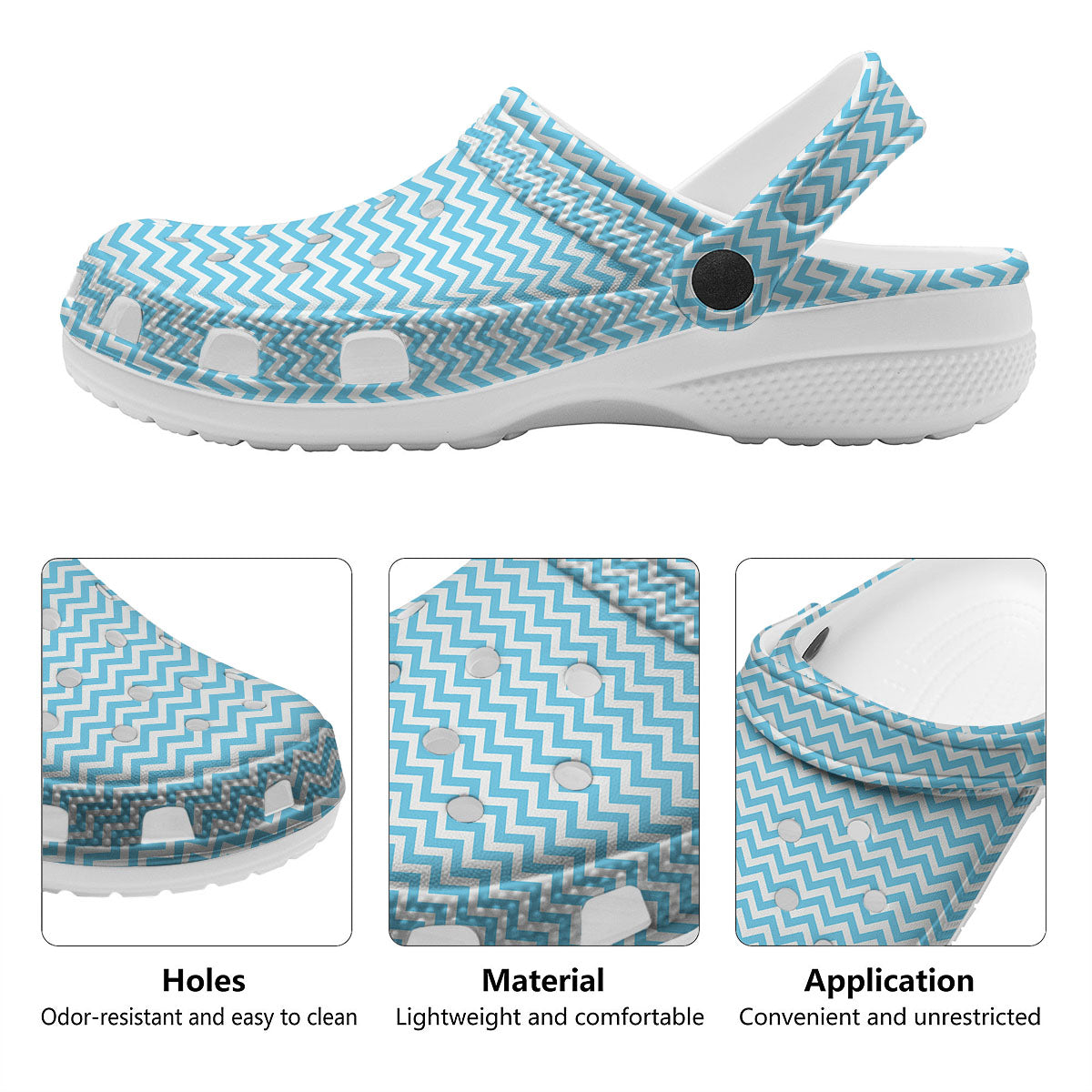 Zigzag White And Blue Print Pattern Clog-grizzshop
