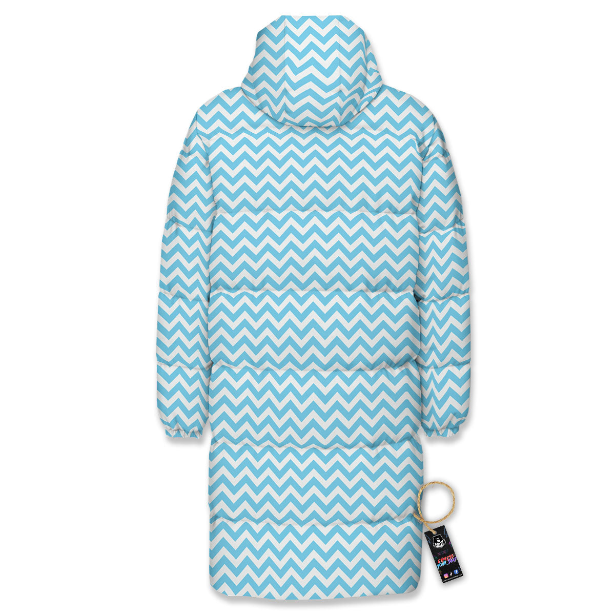 Zigzag White And Blue Print Pattern Long Down Jacket-grizzshop