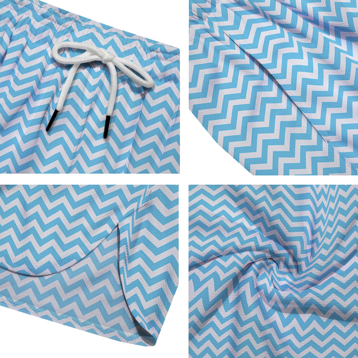 Zigzag White And Blue Print Pattern Men's Running Shorts-grizzshop