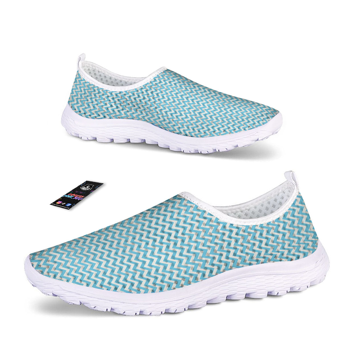 Zigzag White And Blue Print Pattern Nurse Shoes-grizzshop