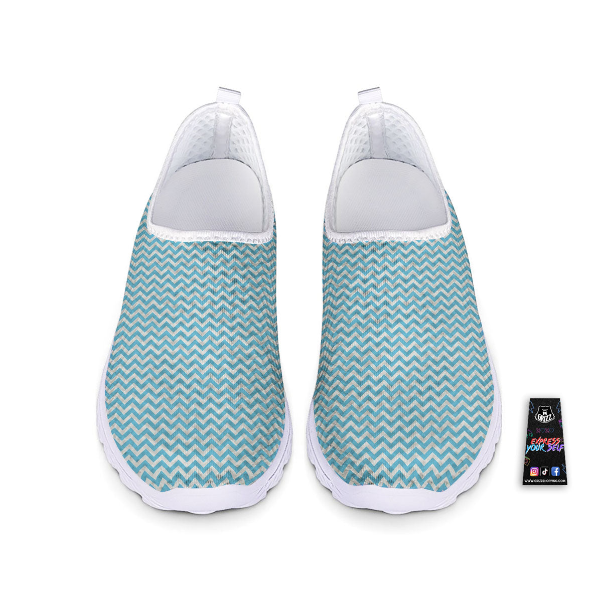 Zigzag White And Blue Print Pattern Nurse Shoes-grizzshop