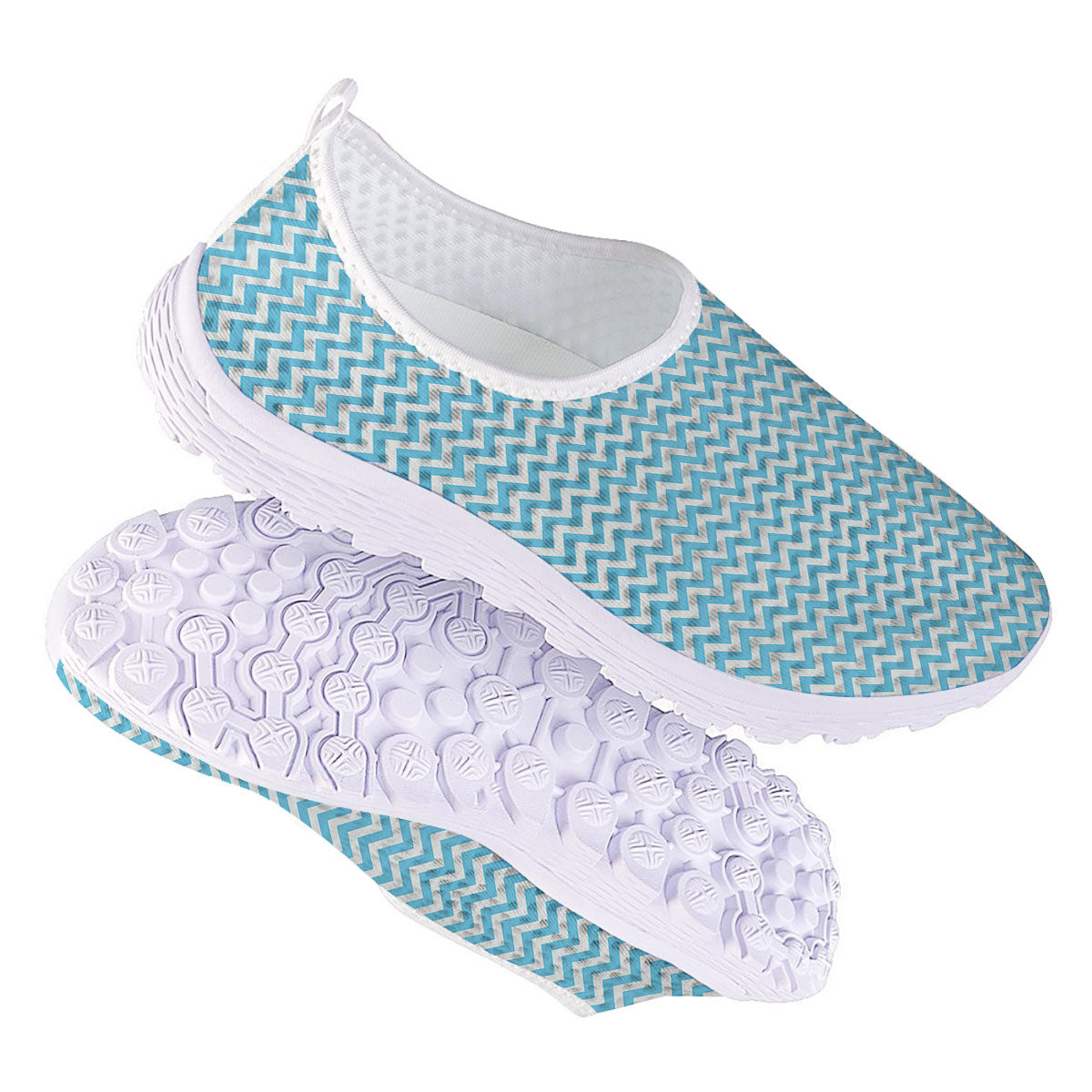 Zigzag White And Blue Print Pattern Nurse Shoes-grizzshop
