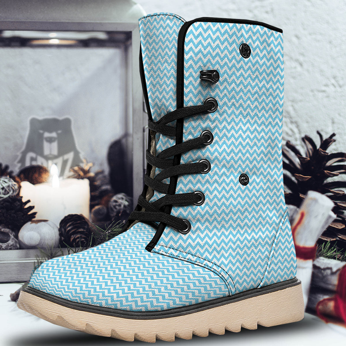 Zigzag White And Blue Print Pattern Snow Boots-grizzshop