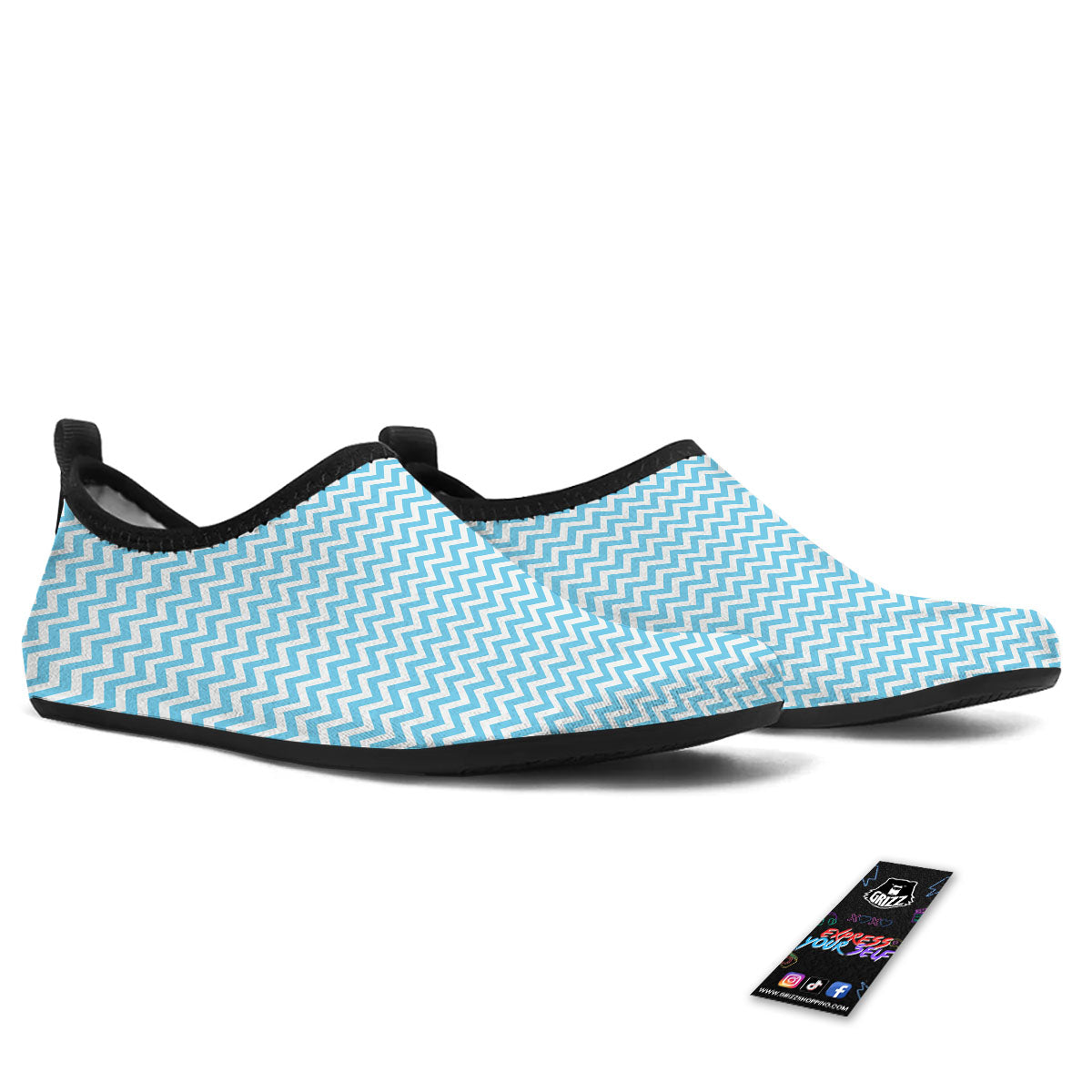 Zigzag White And Blue Print Pattern Water Shoes-grizzshop