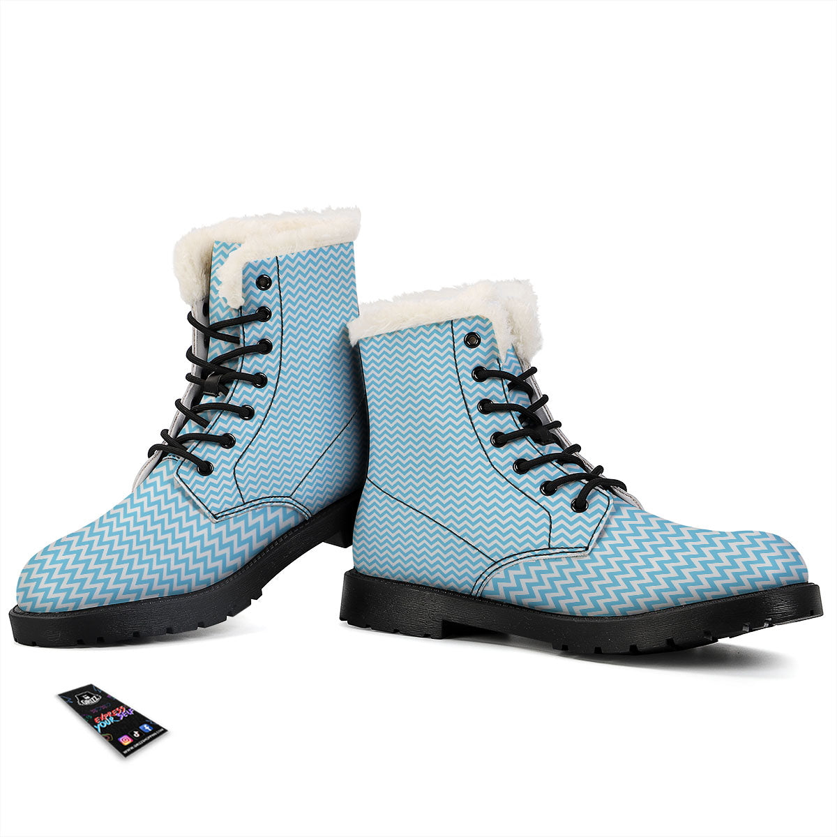 Zigzag White And Blue Print Pattern Winter Boots-grizzshop