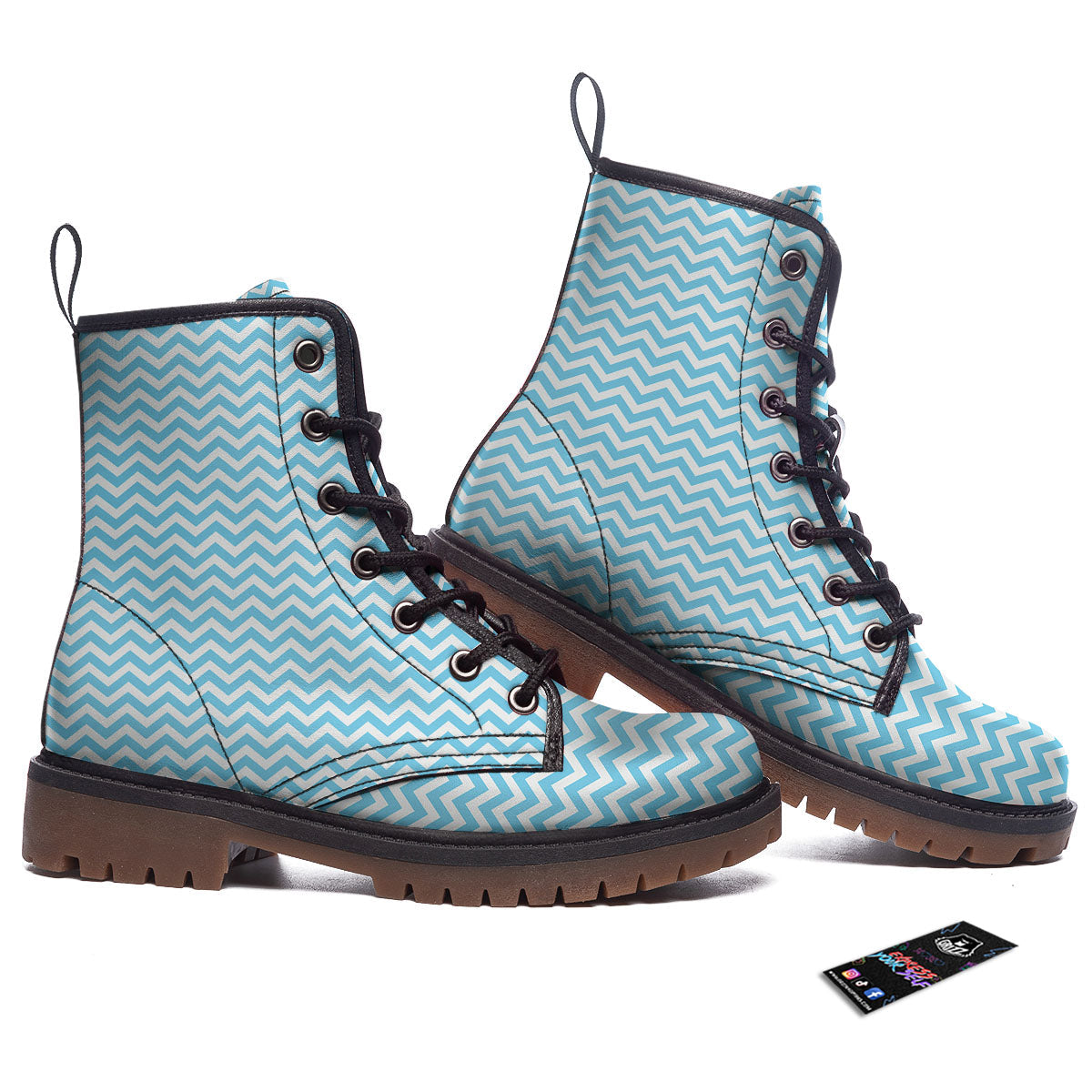 Zigzag White And Blue Print Pattern Work Boots-grizzshop