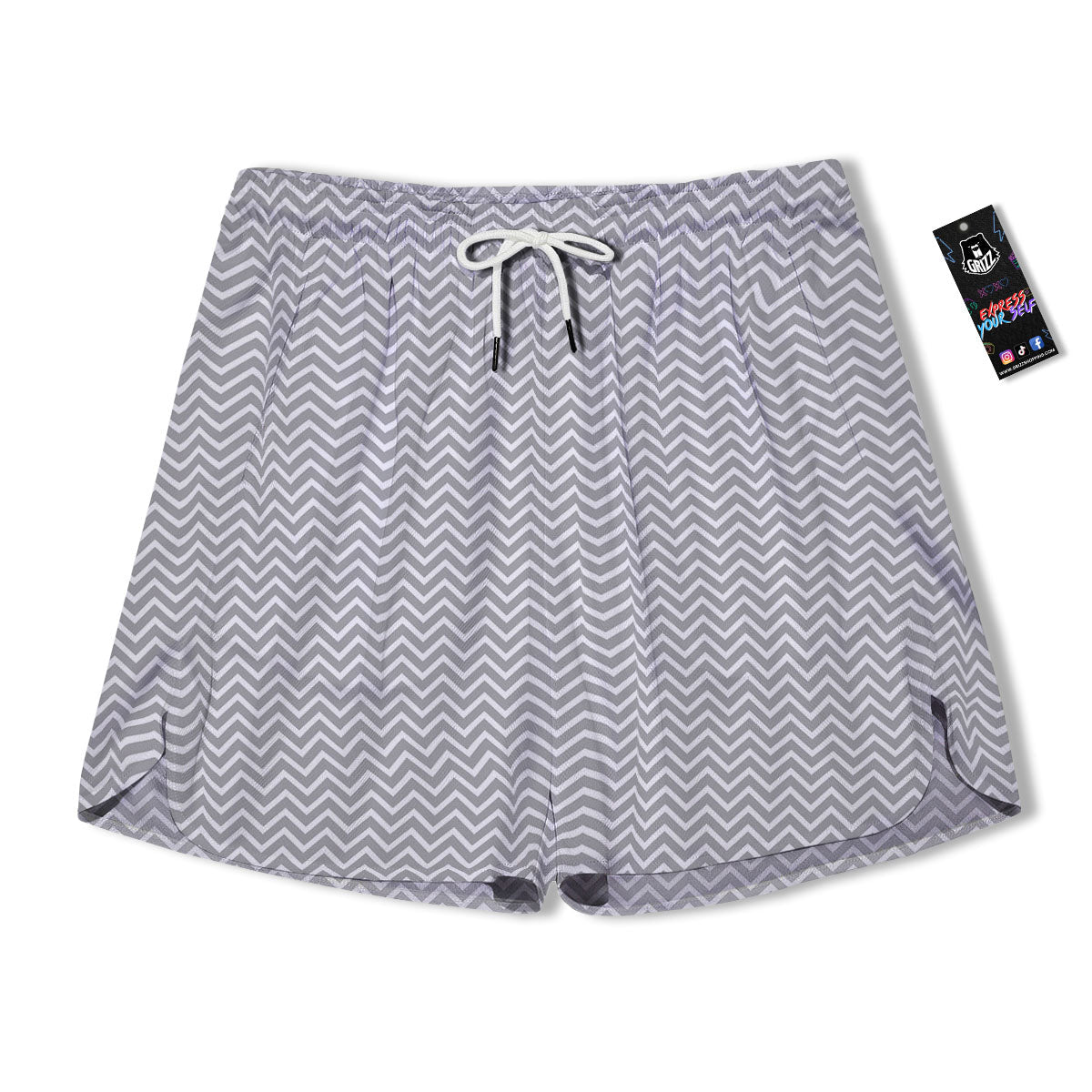 Zigzag White And Grey Print Pattern Men's Running Shorts-grizzshop