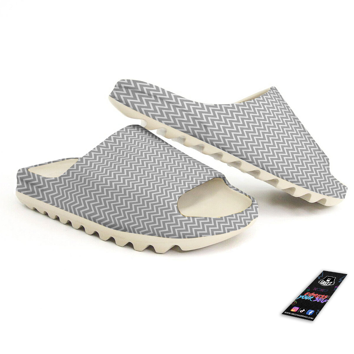 Zigzag White And Grey Print Pattern Sandals-grizzshop