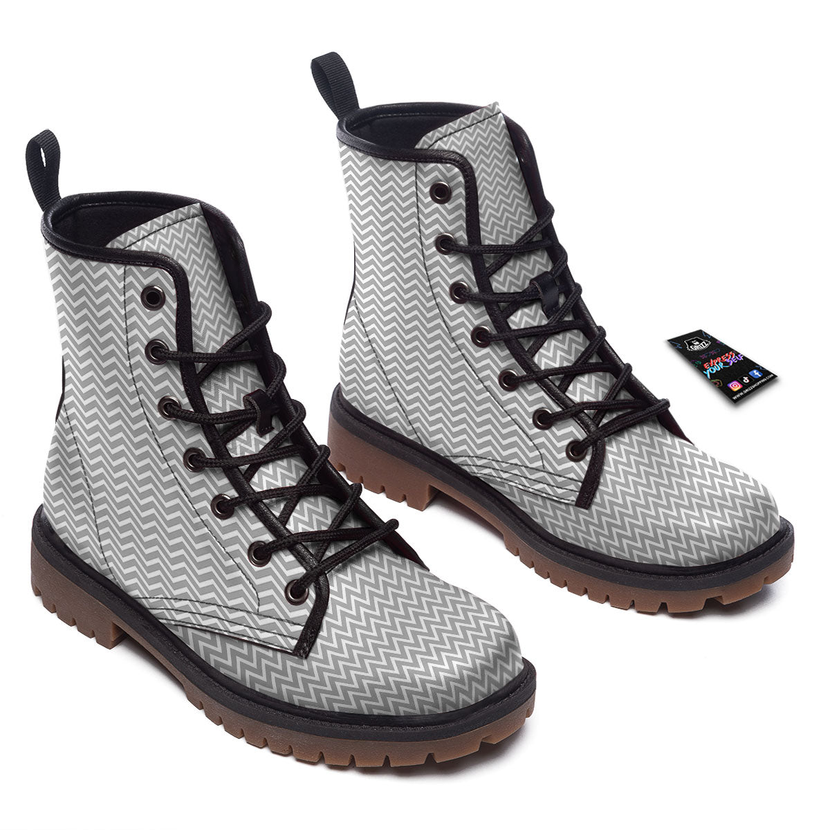 Zigzag White And Grey Print Pattern Work Boots-grizzshop