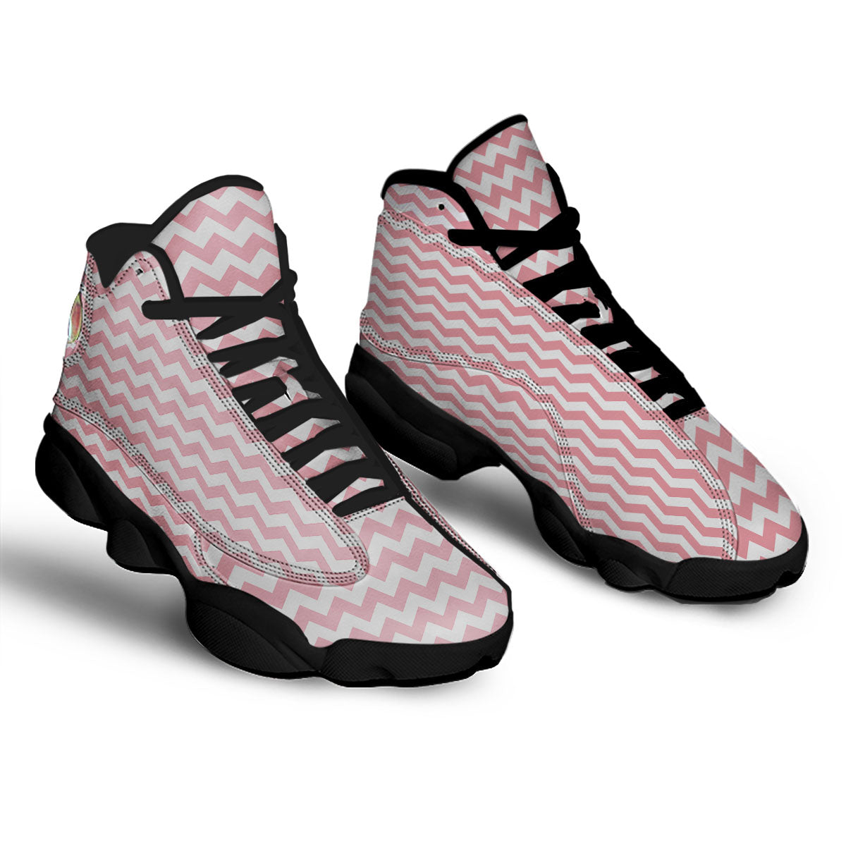 Zigzag White And Pink Print Pattern Black Basketball Shoes-grizzshop