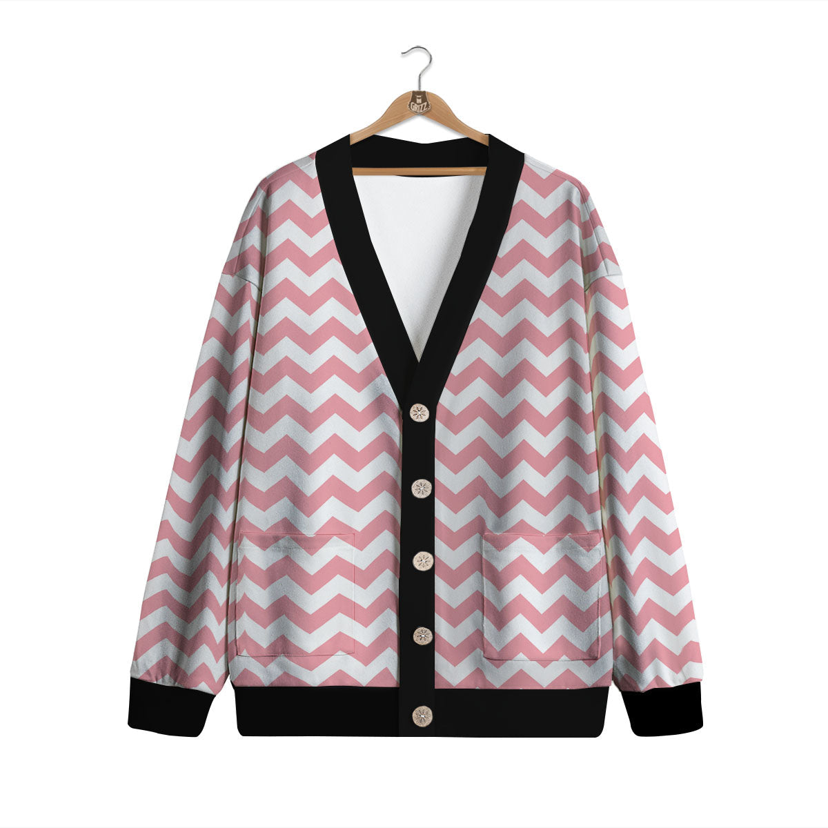 Zigzag White And Pink Print Pattern Cardigan-grizzshop