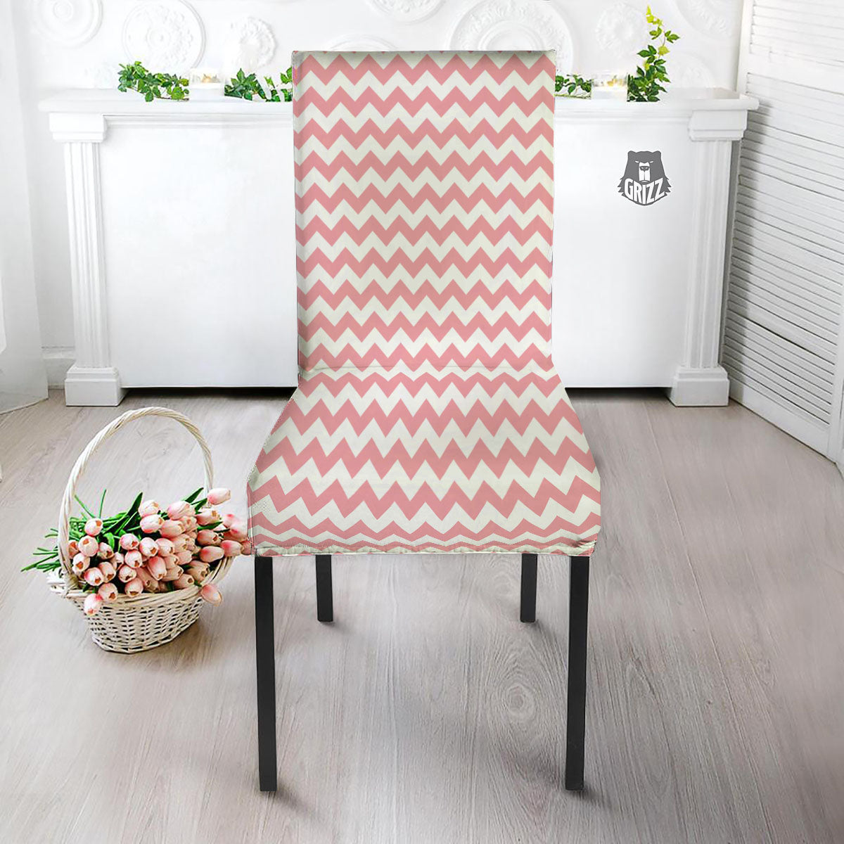 Zigzag White And Pink Print Pattern Dining Chair Slipcover-grizzshop