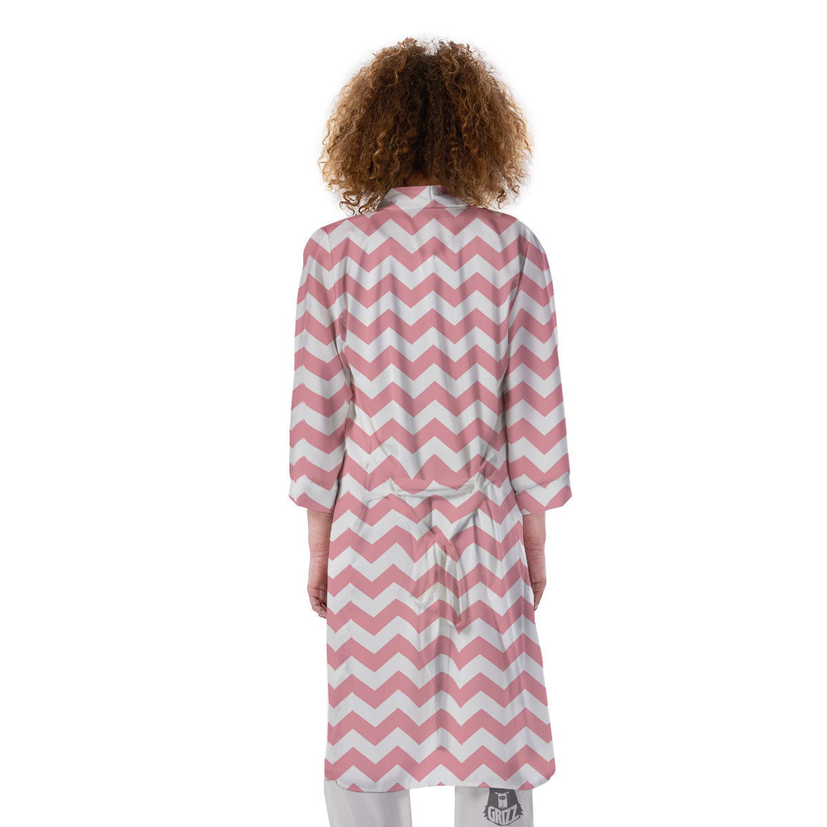 Zigzag White And Pink Print Pattern Kimono-grizzshop