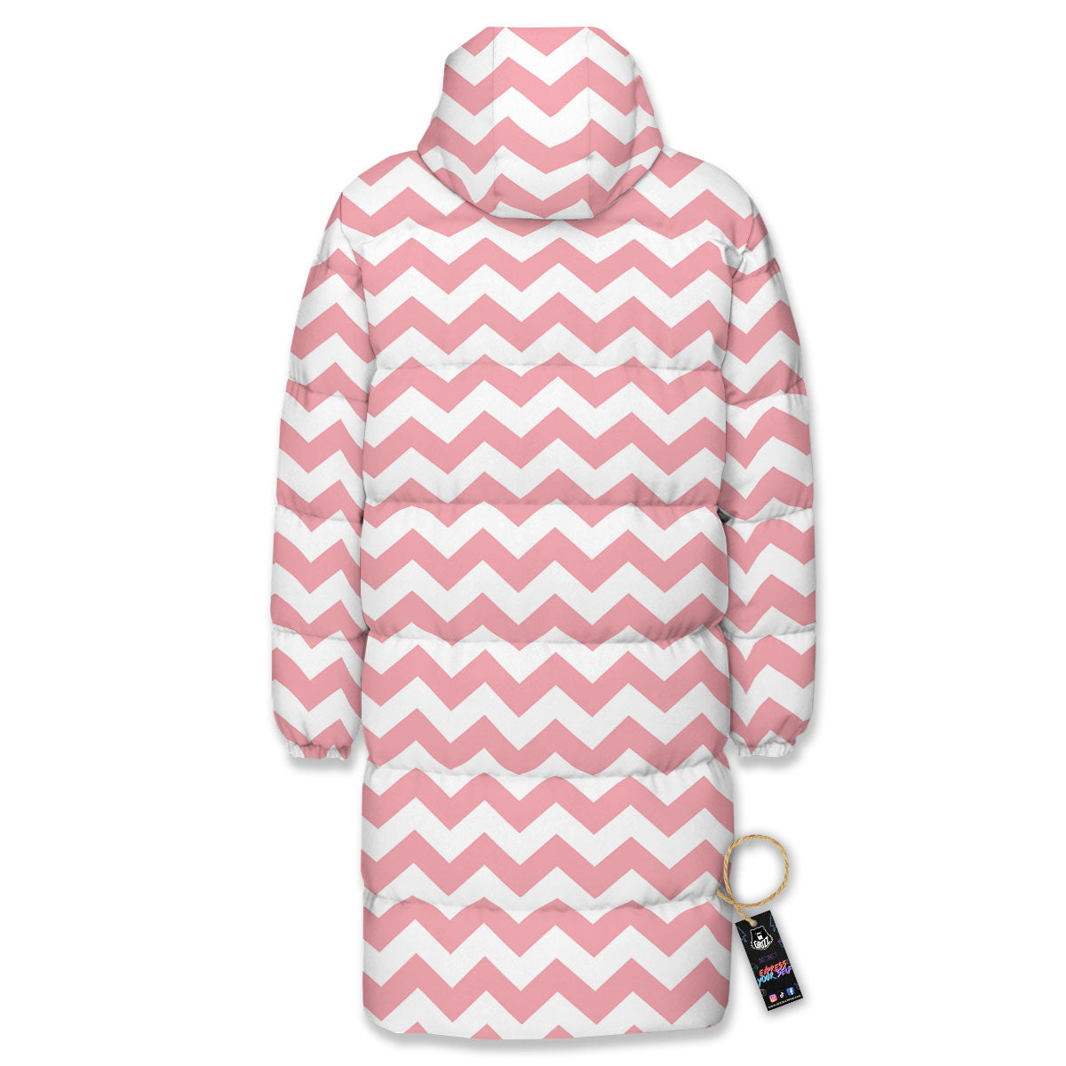 Zigzag White And Pink Print Pattern Long Down Jacket-grizzshop