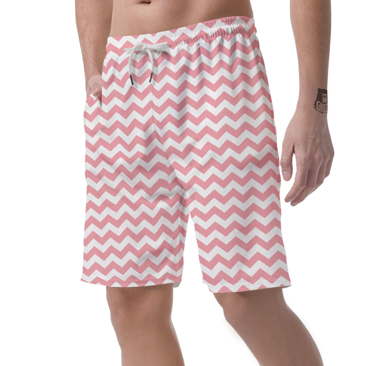 Zigzag White And Pink Print Pattern Men's Shorts-grizzshop