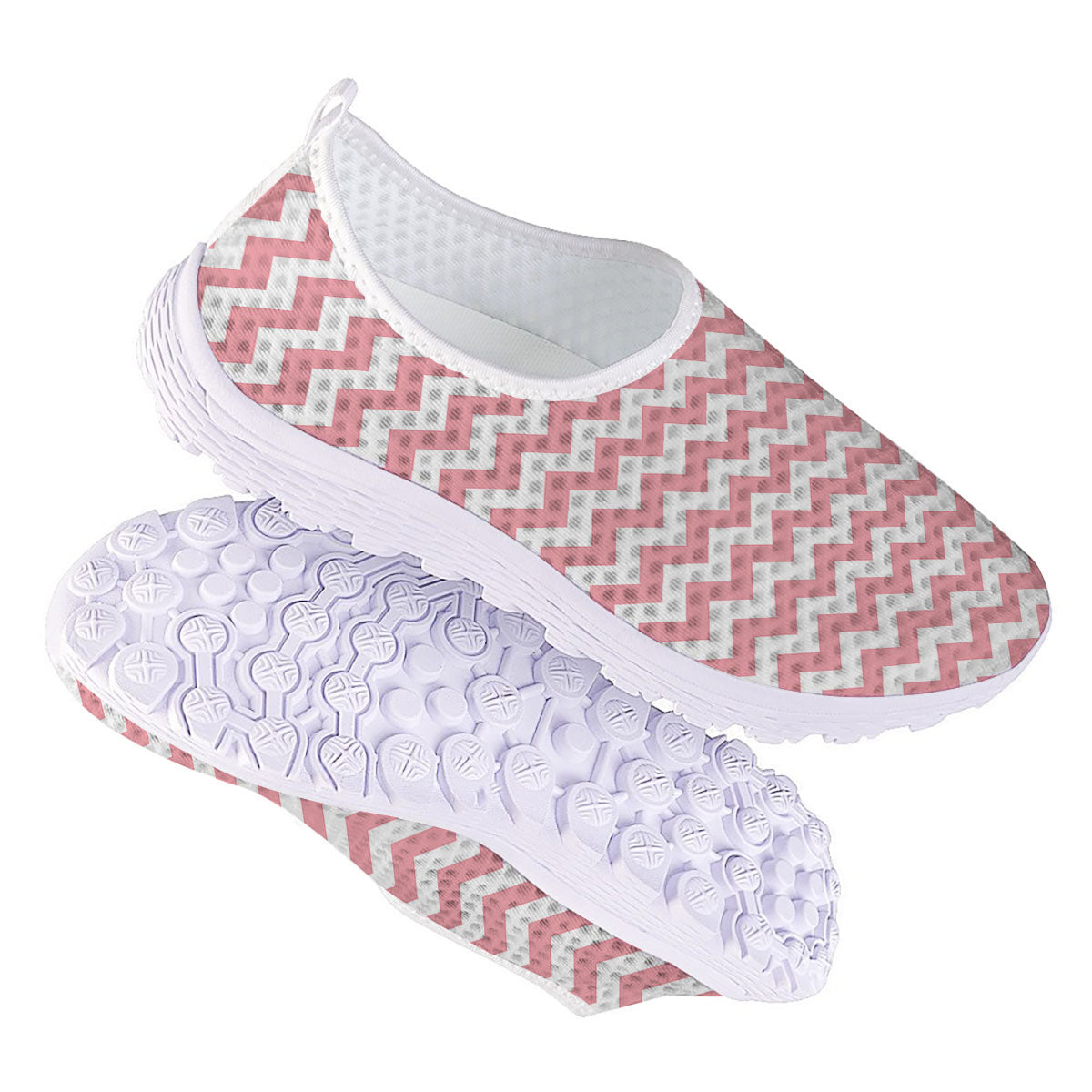Zigzag White And Pink Print Pattern Nurse Shoes-grizzshop