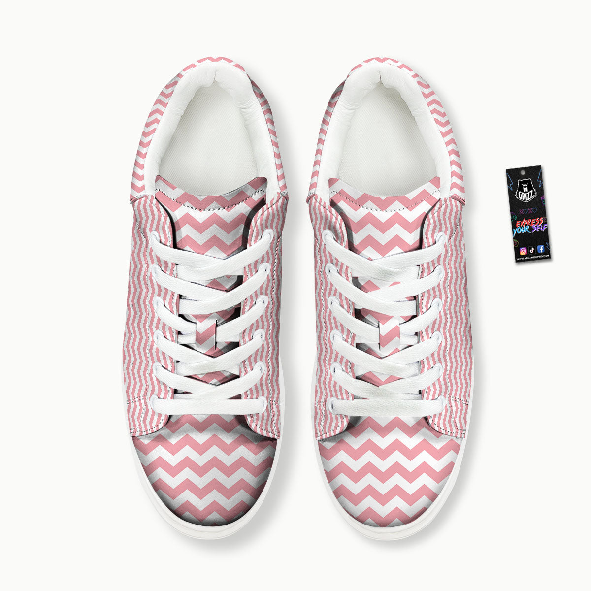 Zigzag White And Pink Print Pattern Platform Shoes-grizzshop