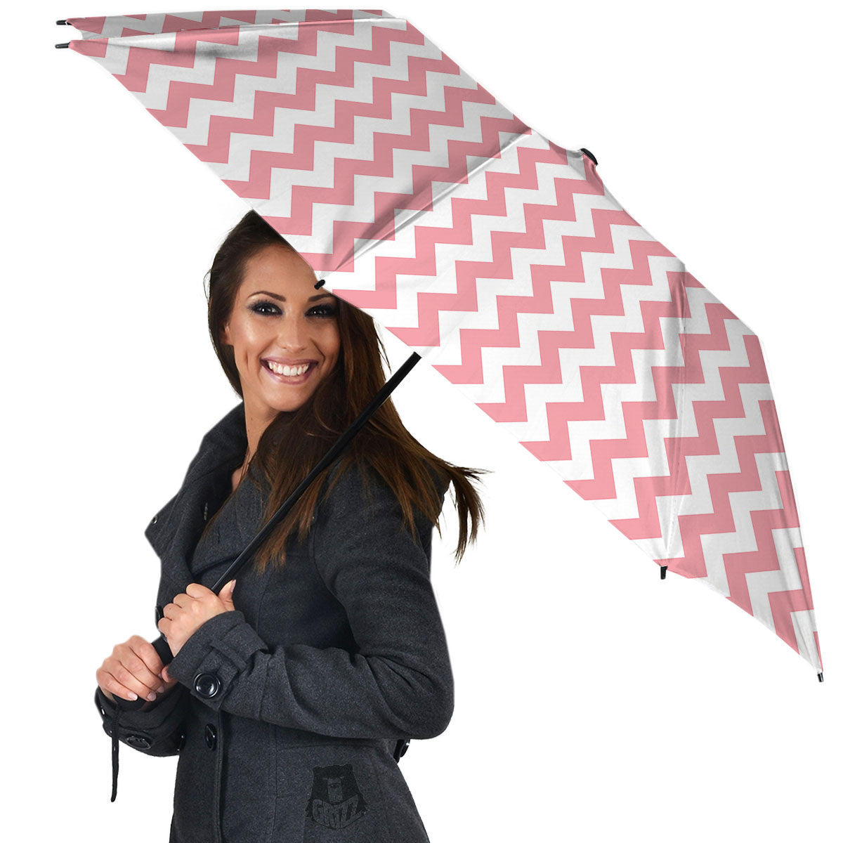 Zigzag White And Pink Print Pattern Umbrella-grizzshop