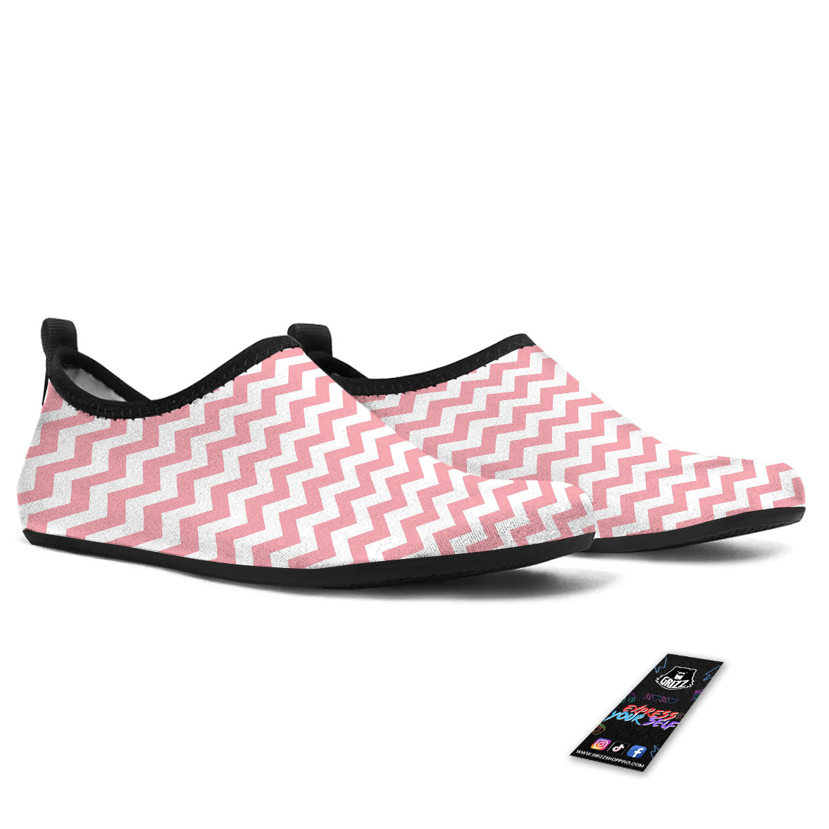 Zigzag White And Pink Print Pattern Water Shoes-grizzshop